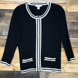 Dressbarn Black Zip Front Long Sleeve Sweater Sz M